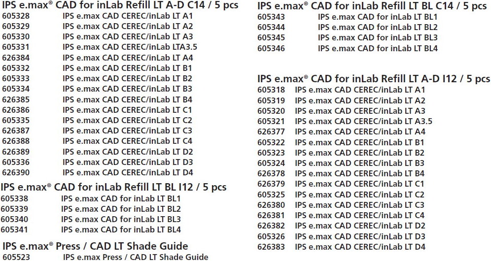 605320 e.max CAD Cerec/InLab  LT 3 I12 5 
