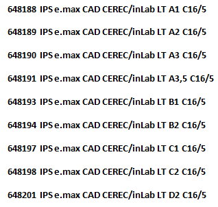 648189	IPS e.max CAD CEREC/inLab LT A2 C16/5