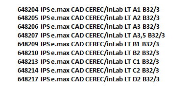 648214	IPS e.max CAD CEREC/inLab LT C2 B32/3